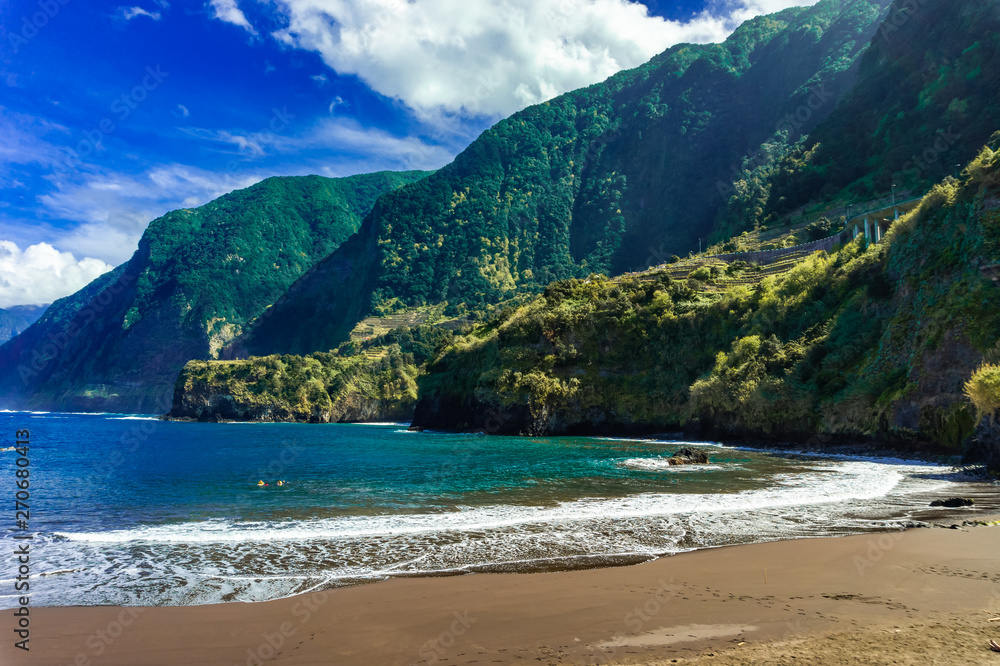 Natural sand beaches of Cais do Seixal, Madeira island