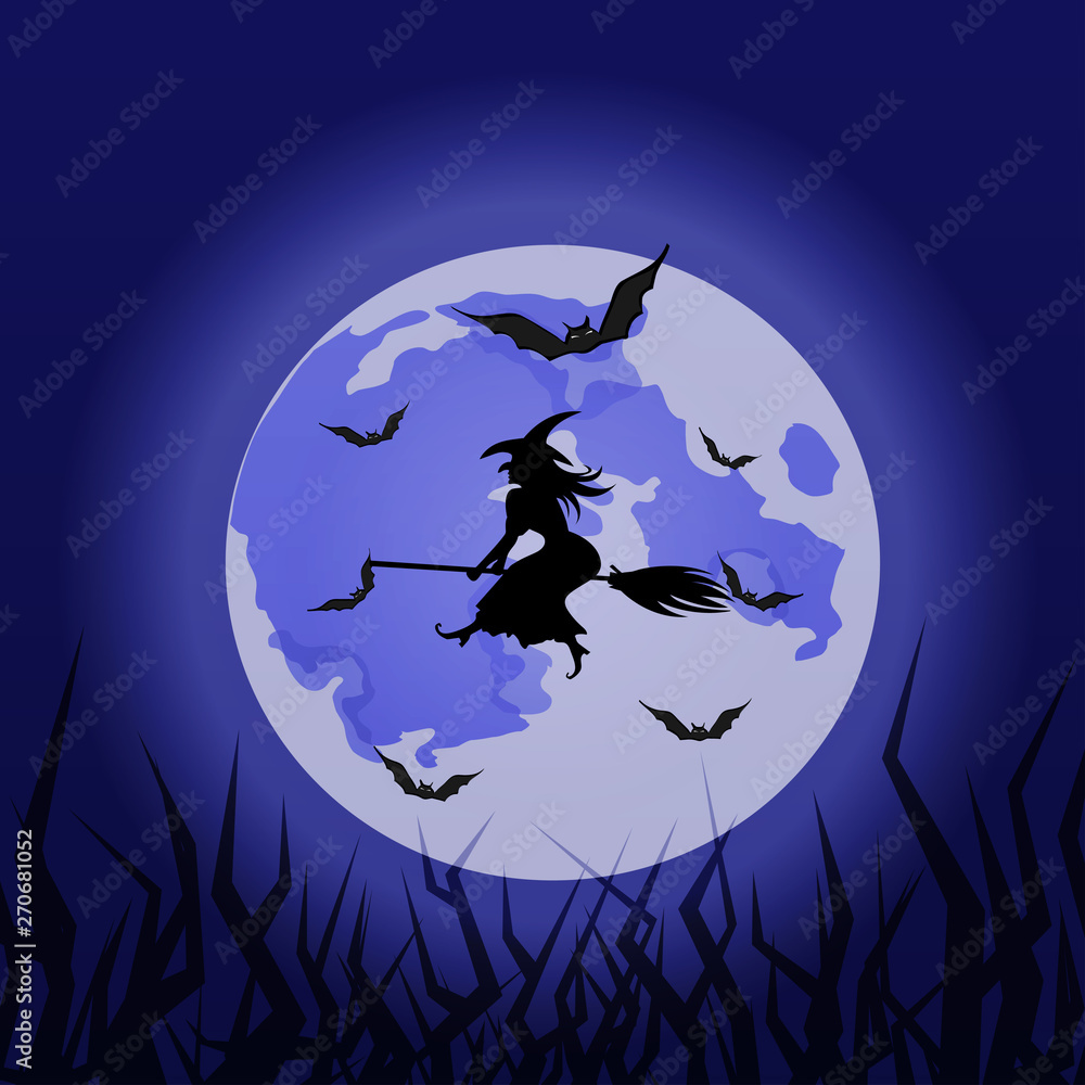 witch flying over the moon. vector illustration witch flying over the moon. vector illustration