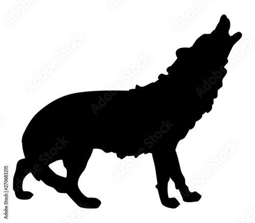 Silhouette noire de loup hurlant sur fond blanc