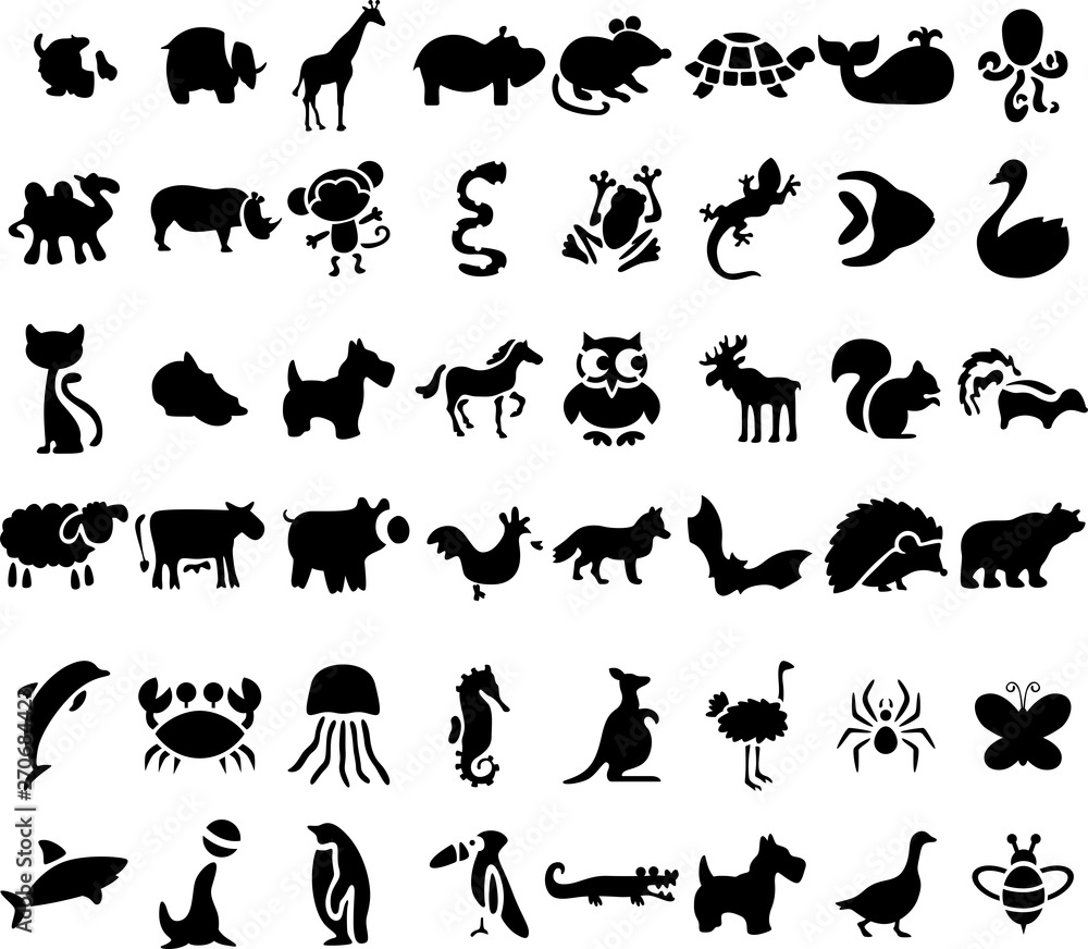 Animal stencil pictogram art set Stock Vector | Adobe Stock