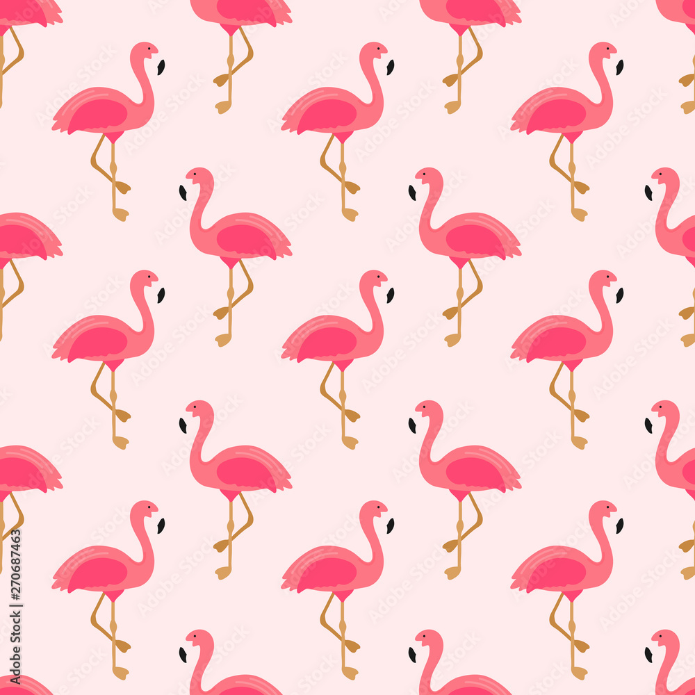 Flamingo seamless pattern. Exotic Hawaii art design for fabric, textile,  decor, banner. Pink background with cute flamingo. Tropical trendy wallpaper.  Vector illustration Stock Vector | Adobe Stock