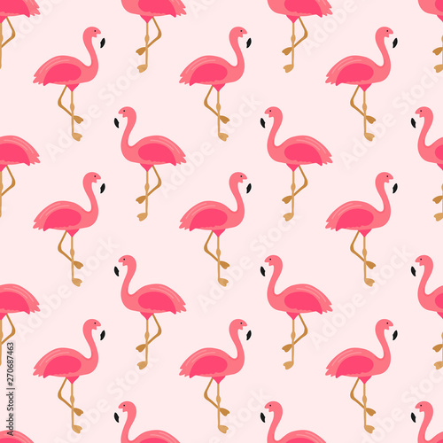 Flamingo seamless pattern. Exotic Hawaii art design for fabric, textile, decor, banner. Pink background with cute flamingo. Tropical trendy wallpaper. Vector illustration