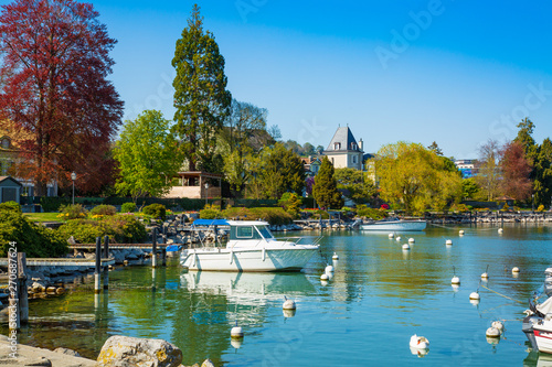 Little port on Geneva Lake in Lausanne city