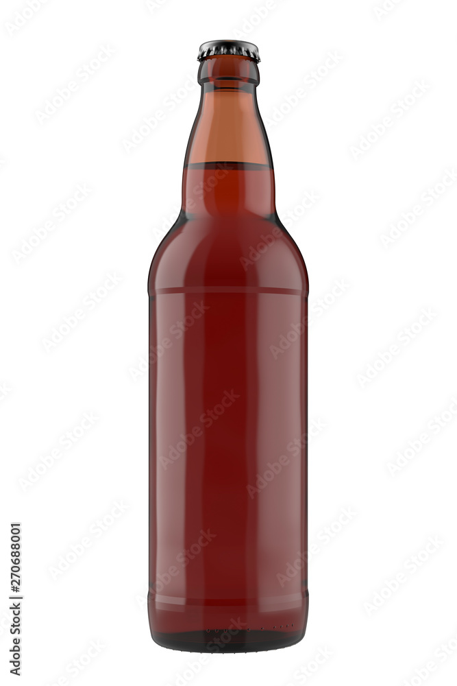 Amber beer bottle Bomber with liquid. 22oz 660 ml (651 ml) volume. Isolated high resolution 3D render on a white