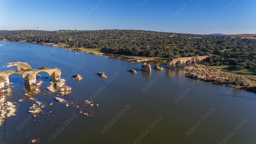 Aerial. Ajuda Bridge crosses the Guadiana River. In Elvas Badajoz. Aerial. Ajuda Bridge crosses the Guadiana River. In Elvas Badajoz.