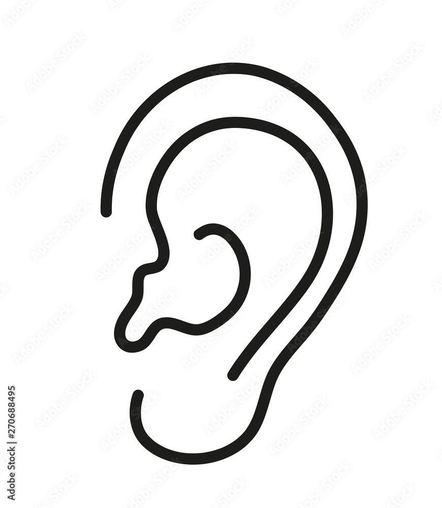 Ear on a white background. Silhouette. Vector illustration. Ear on a white background. Silhouette. Vector illustration.