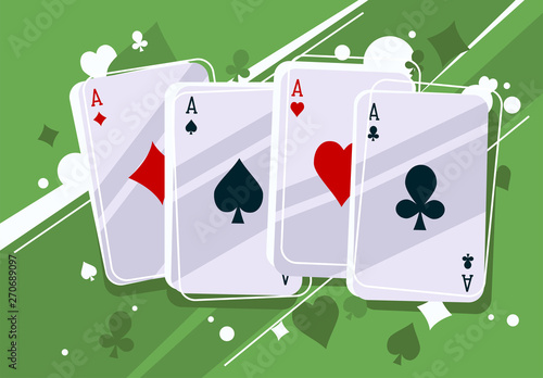 Vector illustration of playing cards, poker card game, aces cards, gambling cards