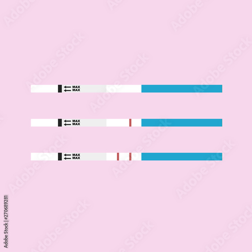 Ovulation or pregnancy test stripes with negative and positive result. Ovulation test with 2 lines isolated. Vector illustration