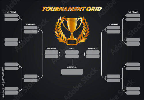 Vector illustration, tournament grid, Cup system, gold Cup with gold wreath winner