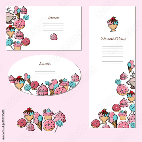 Set of posters with delicious desserts and sweets