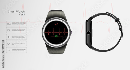 The concept of smart watches that monitor the parameters of sleep and rest, health and heart rate. Vector illustration