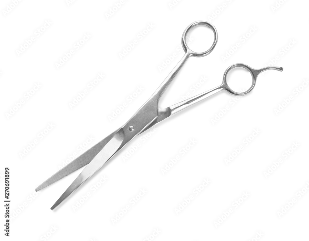 Pair of sharp hairdresser's scissors on white background Pair of sharp hairdresser's scissors on white background