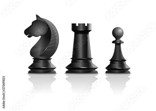 Black chess pieces knight  rook  pawn. Vector icon