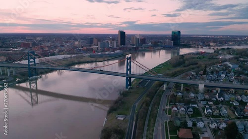Over The Maumee River Looking at Downtown Toledo Ohio at Sunset
