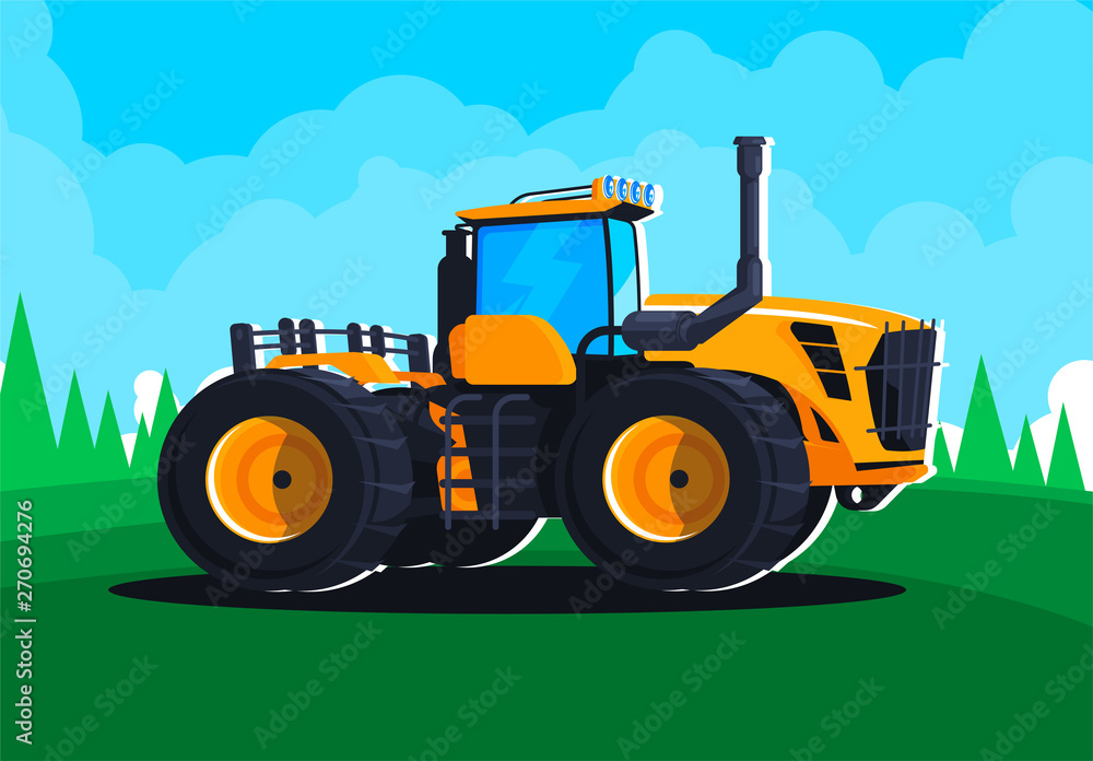 Vector illustration of a detailed agricultural tractor standing in the field Vector illustration of a detailed agricultural tractor standing in the field