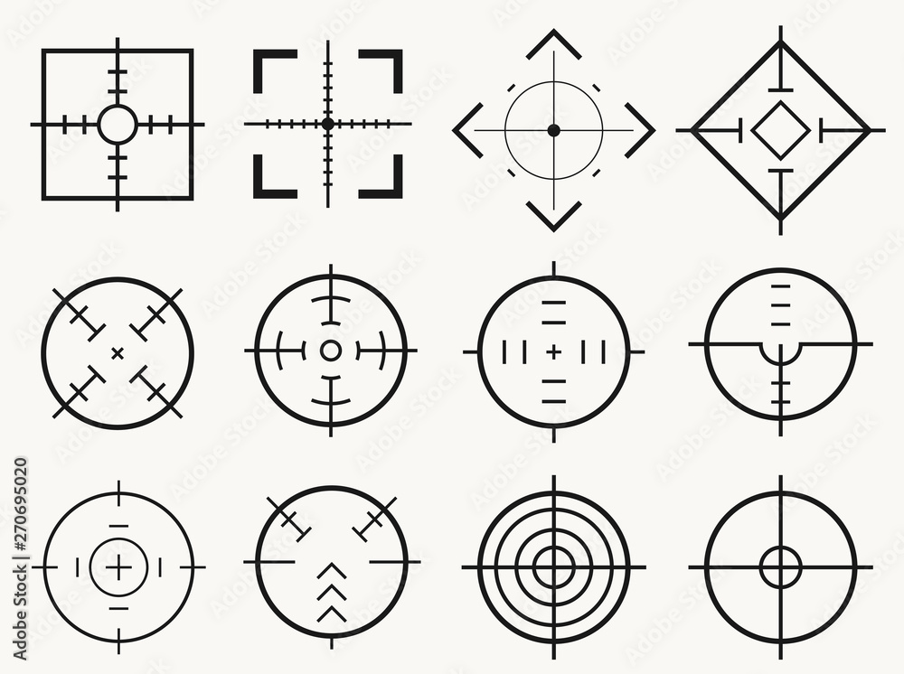 Targets destination. Aim sniper shoot focus cursor bullseye mark, vector Targets destination. Aim sniper shoot focus cursor bullseye mark, vector