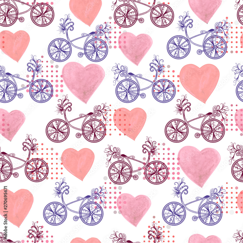 Seamless pattern with vintage bicycle. Vector illustration. EPS 10.