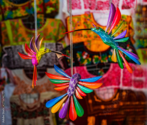 Colorful Wooden Hummingbirds Handicrafts Oaxaca Mexico