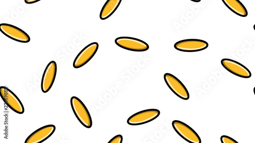 Seamless pattern texture of oval yellow medical pharmaceutical pills capsules capsules with vitamins fish oil omega-3 on a white background. Vector illustration