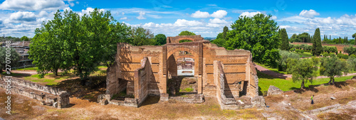 Tivoli - Villa Adriana cultural Rome tour- archaeological landmark in Italy panoramic horizontal of Three Exedras building photo