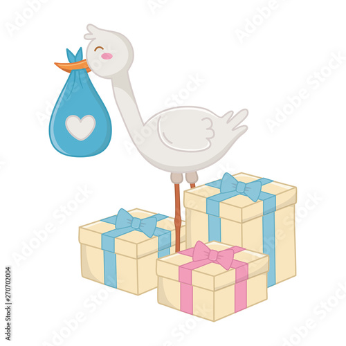 stork with gift boxes vector illustration