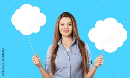 Woman attractive balance balloon beauty blank blue background