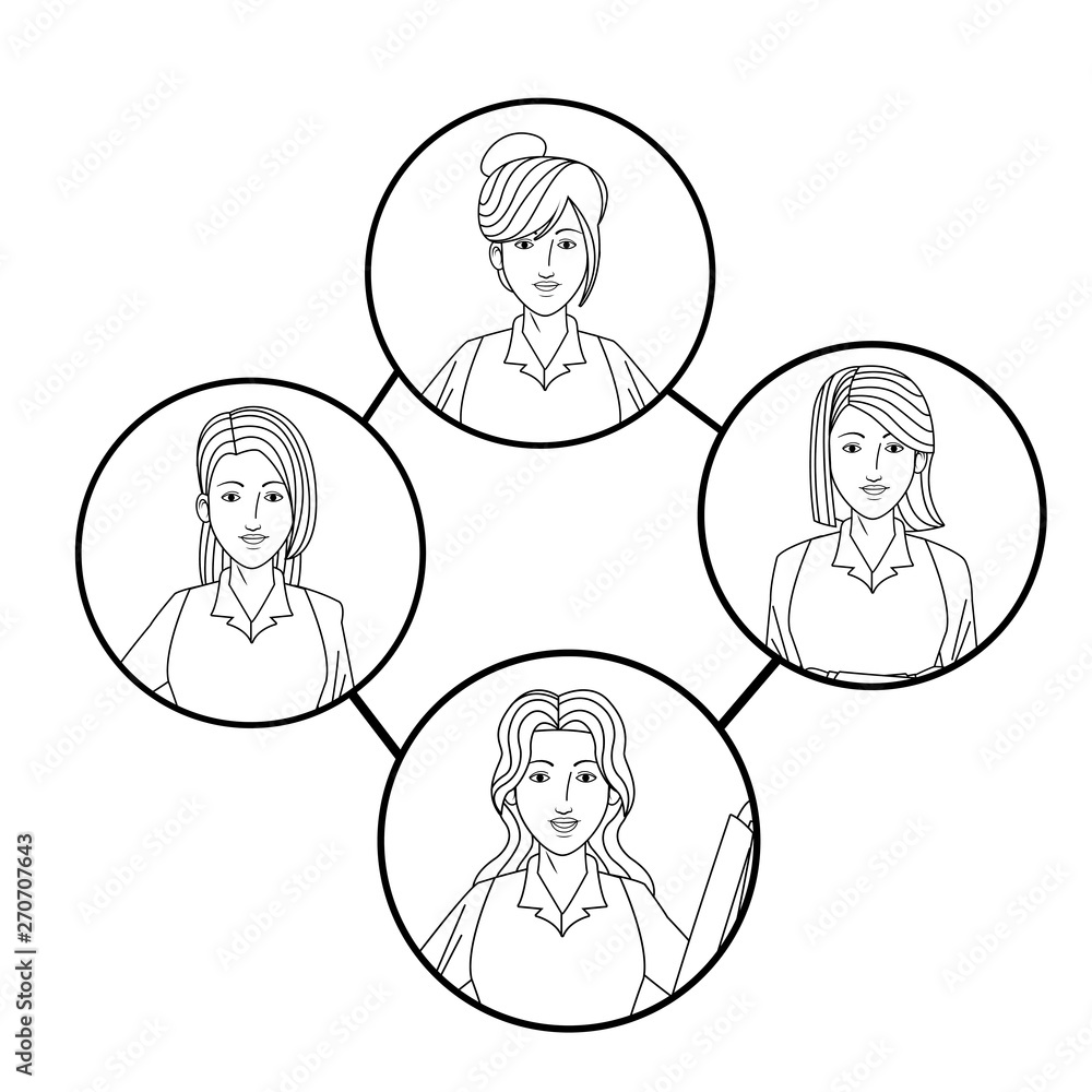group of businesswomen avatar profile picture in round icon black and white