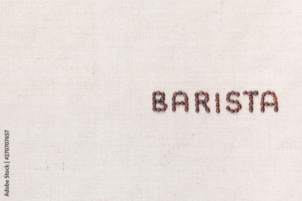 The word Barista written with coffee beans, aligned to the right.
