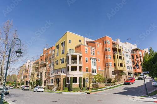 Residential multifamily building situated on a corner on top of telecommunication hill, San Jose, California