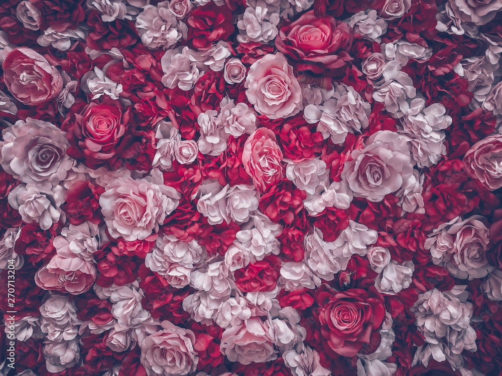 beautiful artificial flowers background, vintage style;