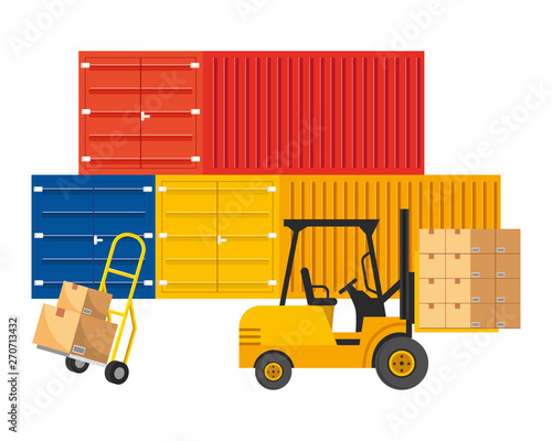cargo containers with pushcart vector illustration