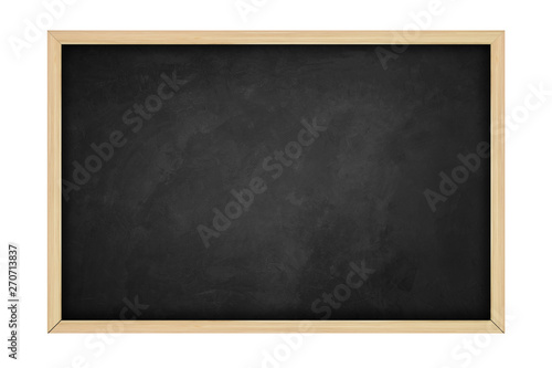 Empty black chalkboard on white background, Blank chalkboard with wooden frame isolated on white background.