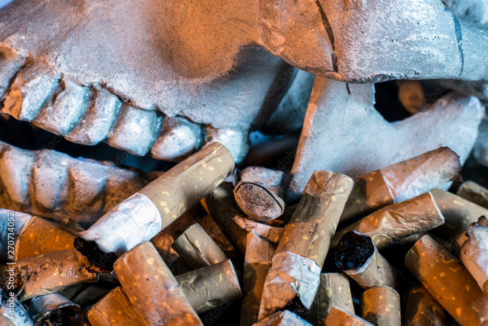 A human skull, the waste from the cigarette. Back and front blur, specially. A human skull, the waste from the cigarette. Back and front blur, specially.
