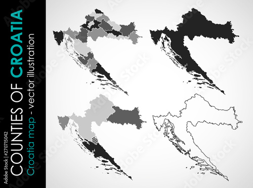 Set vector map of Croatia in gray monochrome
