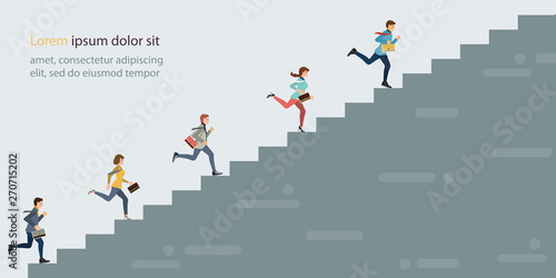 Business people climbing high stair.