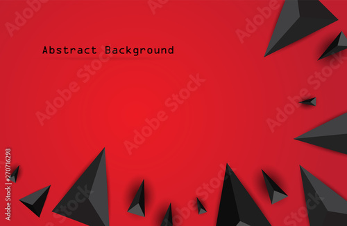 Abstract Black geometric 3D background. Vector Illustration on Red background.