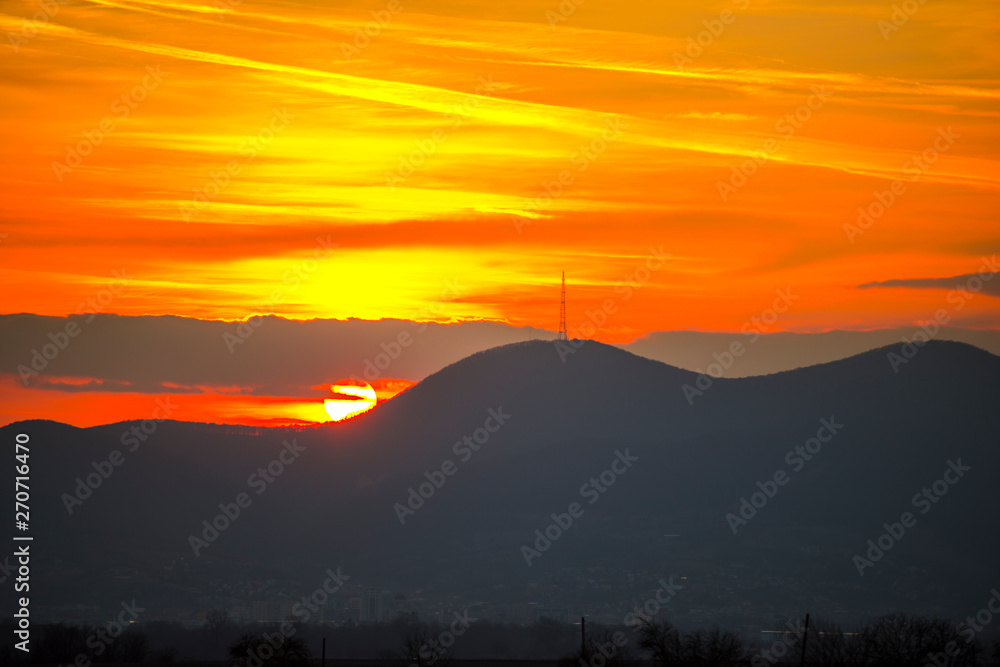 Orange sky landscape at the sunset