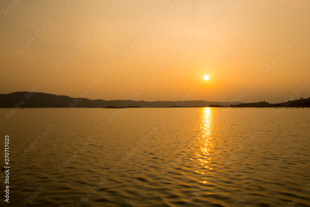 Sunset in Nam Ngeum Reservoir, Vientiane, laos