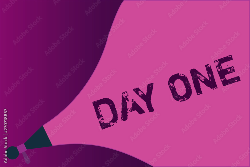 Conceptual hand writing showing Day One. Business photo showcasing Start moment First step Beginning of schedule program event. Conceptual hand writing showing Day One. Business photo showcasing Start moment First step Beginning of schedule program event.