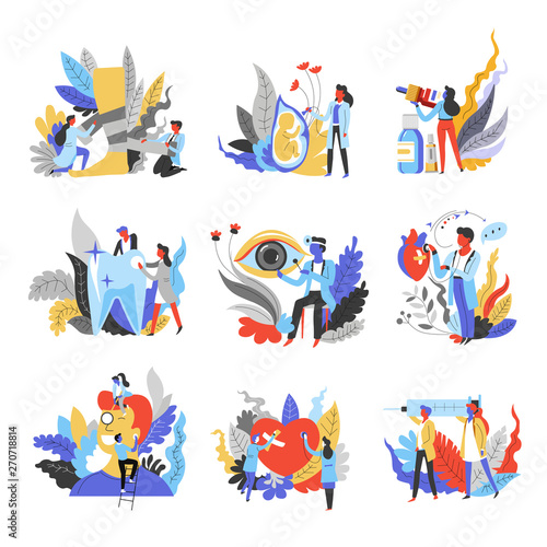 Medicine isolated abstract icons doctors and medical equipment