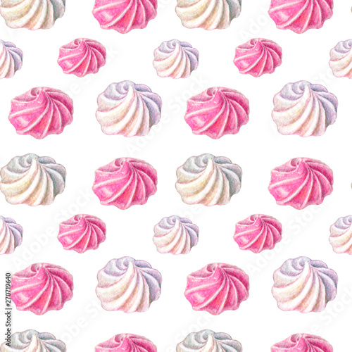 Watercolor meringues pattern. seamless sweets pattern on white background. Hand painted gentle meringues isolated on white background. Watercolor sweets pattern
