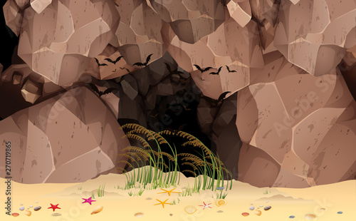 landscape of the cave at the beach