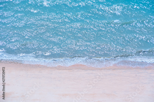 Soft beautiful ocean wave on sandy beach,Top view,Amazing nature background.