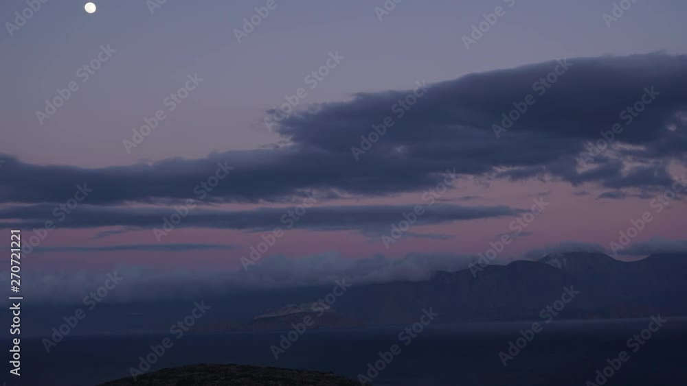 The Bright Moon On The Background Of The Mountain. Wide Angle. Time Lapse The Bright Moon On The Background Of The Mountain. Wide Angle. Time Lapse