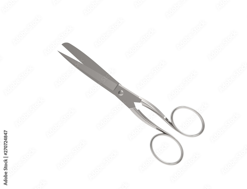 3D rendering of a scissors isolated in white studio background. 3D rendering of a scissors isolated in white studio background.