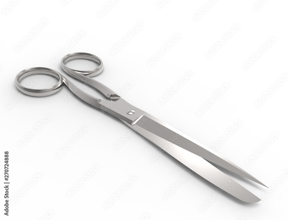 3D rendering of a scissors isolated in white studio background. 3D rendering of a scissors isolated in white studio background.