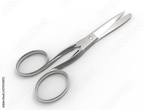 3D rendering of a scissors isolated in white studio background.