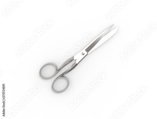3D rendering of a scissors isolated in white studio background.