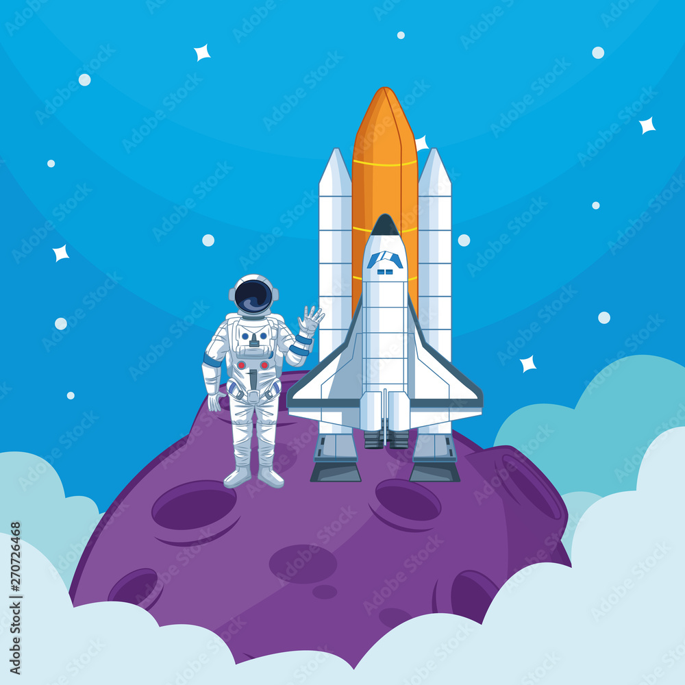 Obraz premium Astronaut in the galaxy cartoon
