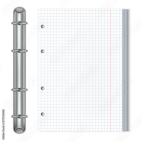 Block sheets for records and clip with rings.3D layout for business. Isolated on white background Vector illustration